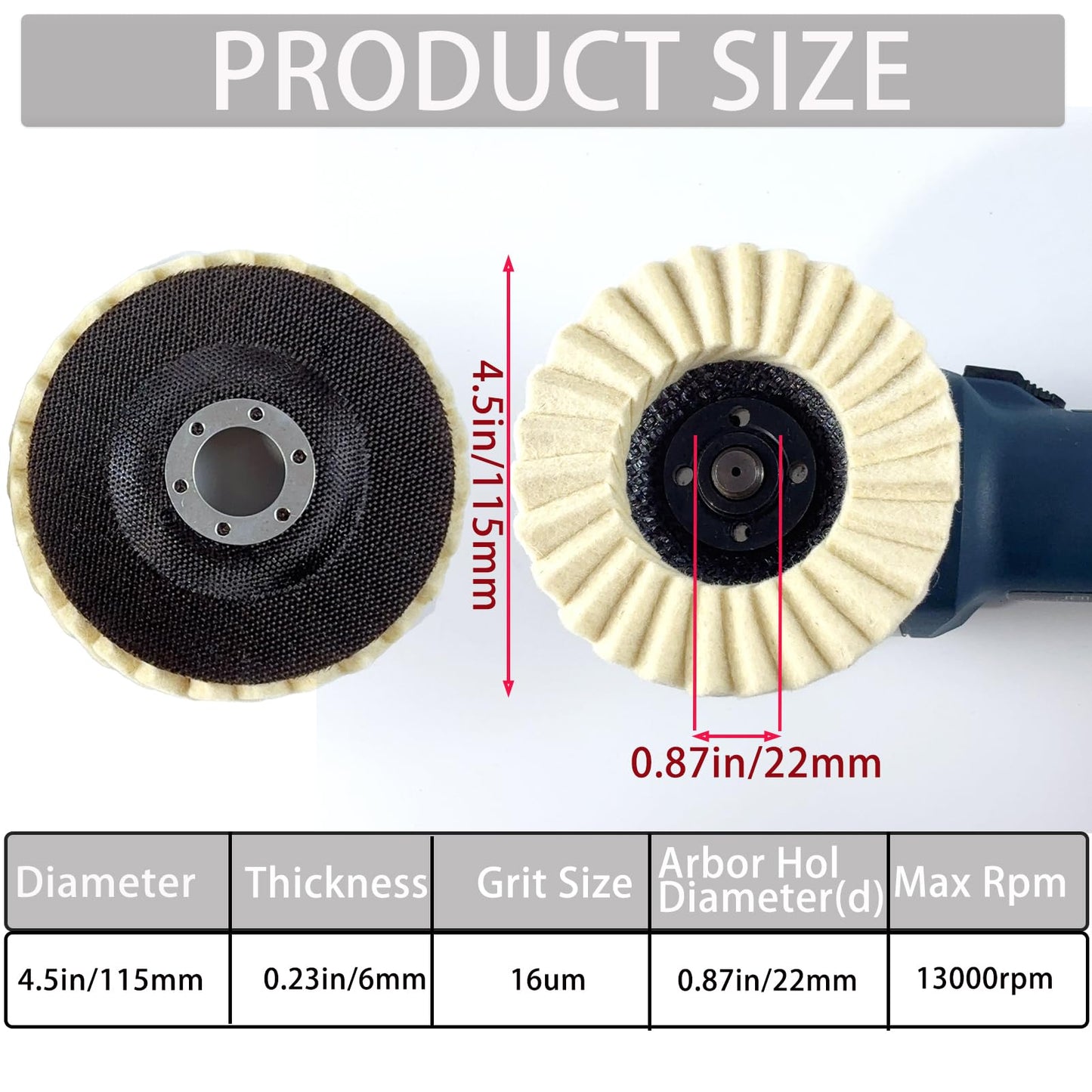Wool Felt Flap Polishing Disc, Wool Felt Flap Discs Polishing Wheel, 4.5 Inch Wool Polishing Wheel for Angle Grinder, Metal, Marble, Stone, Furniture, Car Wax (2)