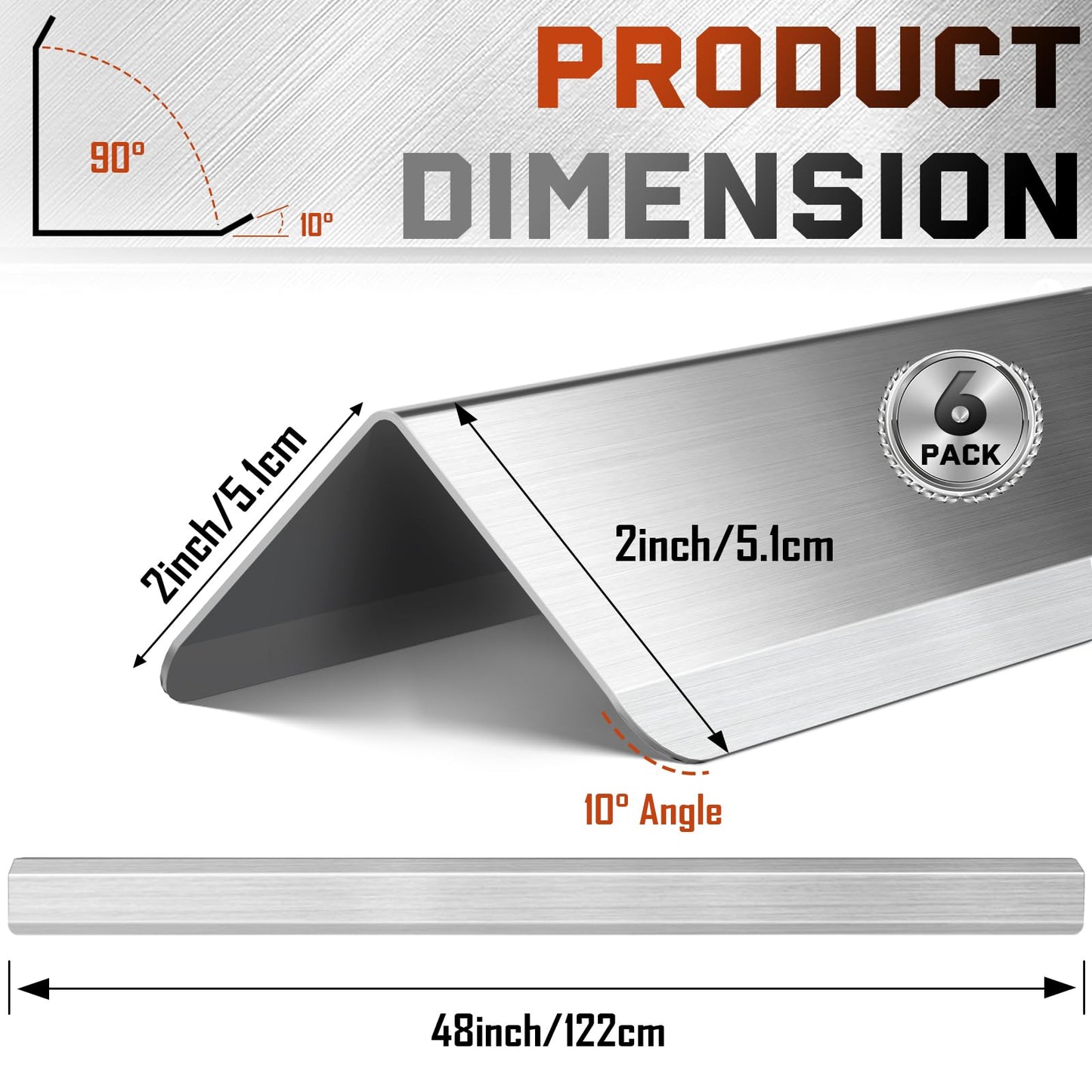 Zipcase Stainless Steel Wall Corner Guard 2 x 2 x 48 inch, Pack of 6 Metal Wall Corner Protector with 90-Degree Angle for Wall Protection and Decoration.