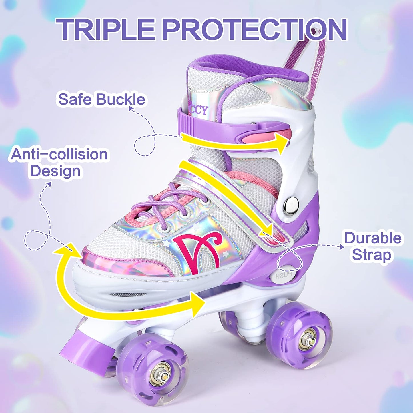 Roller Skates for Kids, Shine Skates 4 Size Adjustable Roller Skates with Light up Wheels for Girls, Teens, Outdoor Rollerskates for Beginners & Advanced | Purple, S - 10C-13C (Small, Purple)