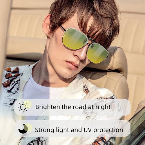 UpaClaire Day & Night Night Driving Glasses and Sunglasses Clip-On, Polarized Glare Reduce, High Definition Vision