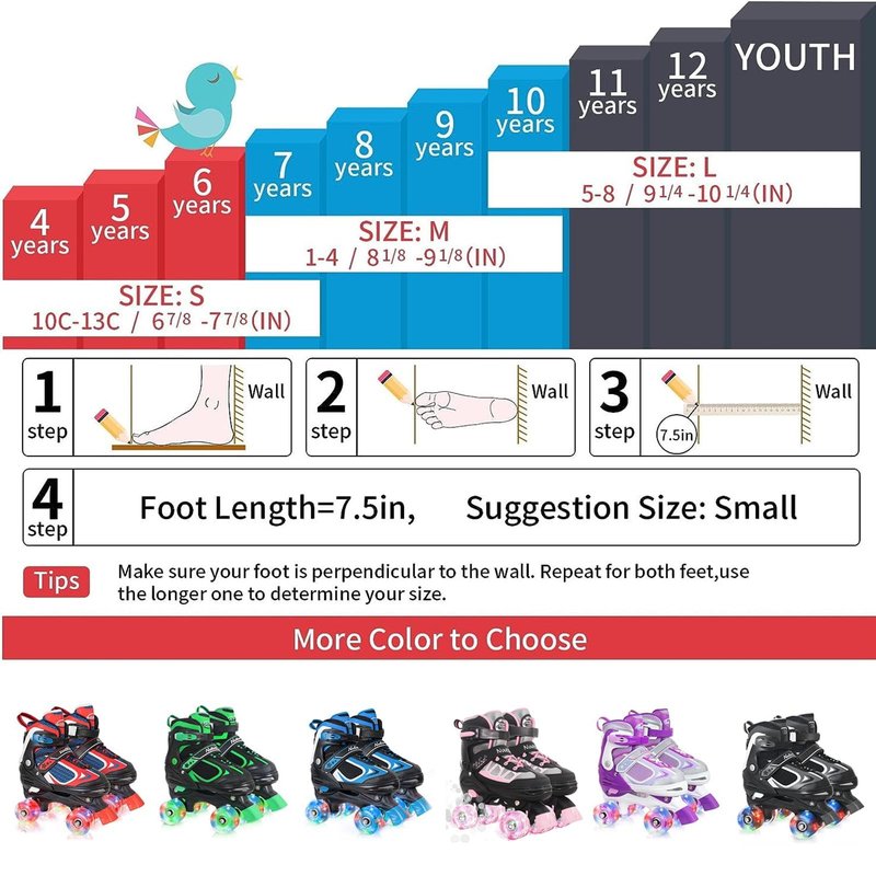 Nattork Kids Roller Skates for Boys Girls, 4 Sizes Adjustable Quad Skates with Light up Wheels,Beginner Kids Roller Skates Indoor Outdoor