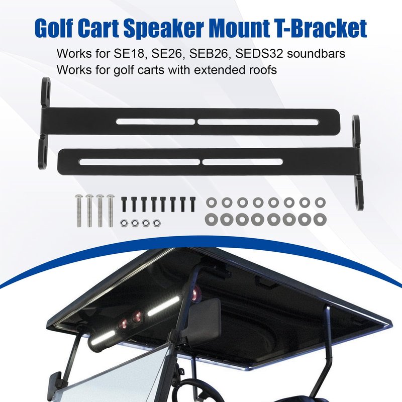 Soundbar Mounting T-Bracket Golf Cart Speaker Mount Bracket Compatible with SE18, SE26, SEB26, SEDS32 Soundbars Universal T-Shaped Black Roof Mount