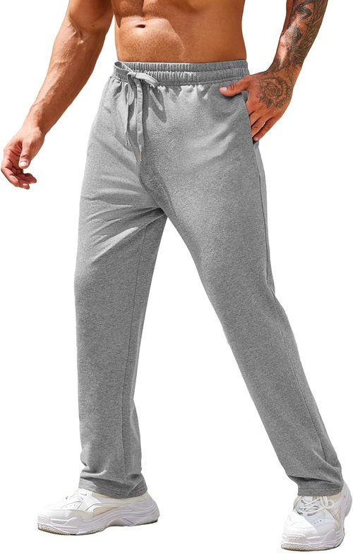 COOFANDY Men's Cotton Jogger Pants - Lightweight Casual Lounge Pants with Pockets | Open Bottom Design