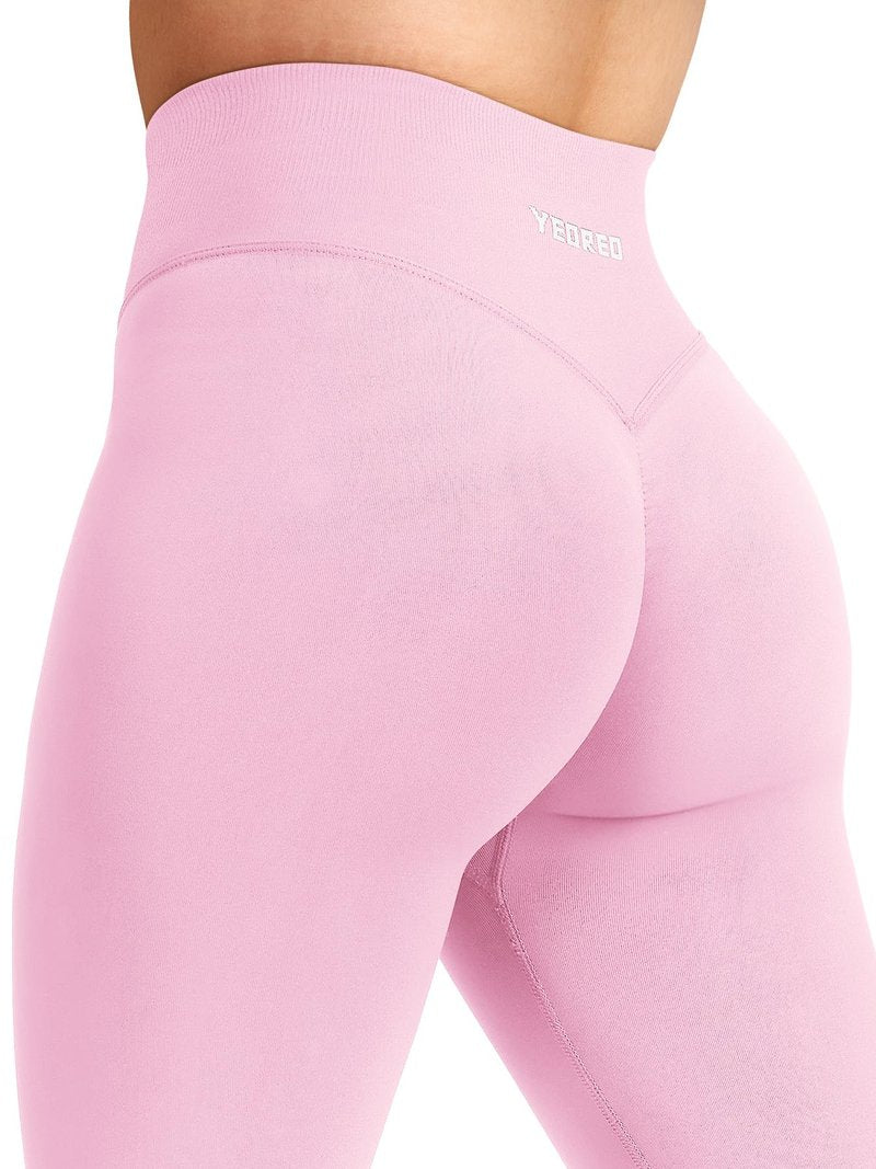 YEOREO Workout Mini Flare Leggings for Women Hidden Scrunch High Waisted Seamless Gym Leggings Brinklie 30" Yoga Pants Pink