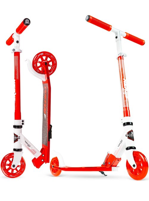 Kick Scooter for Ages 5+ - Kids, Teens & Adults. Max Load 220lbs. Foldable, Light-Up Wheels, Adjustable Height, Lightweight - Rush 125 Madd Gear