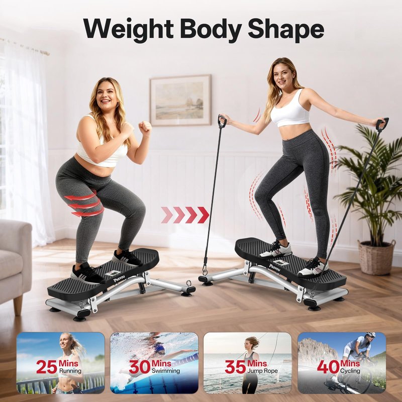 PASYOU Balance Board for Adults, Rock Stepper for Exercise at Home, Simulate Ski Machine with Resistance Band & LCD Display, 330lbs Weight Capacity, Ski Balance Trainer for Full Body