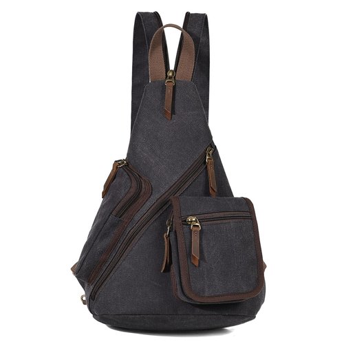 KL928 Canvas Sling Bag - Casual Crossbody Shoulder Daypack Rucksack Backpack for Men Women, Black