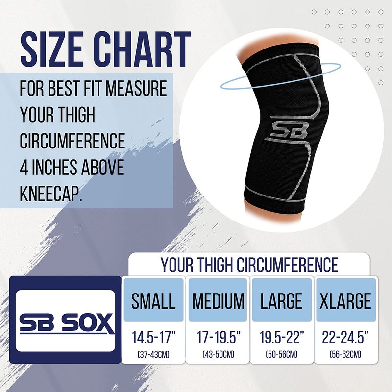 SB SOX Compression Knee Brace - Great Support That Stays in Place - Perfect for Recovery, Everyday Use - Best Treatment for Pain Relief, Meniscus Tear, Arthritis (Black/Gray, Large)