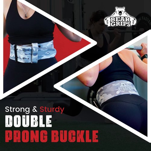Bear Grips Weightlifting Belt, Leather Weight Belt for Men, Weight Lifting Belt for Women, Double Prong Gym Belt, Squat Belt, 5mm Powerlifting Belt, Deadlift Belt, Workout, Exercise - White Camo - XS