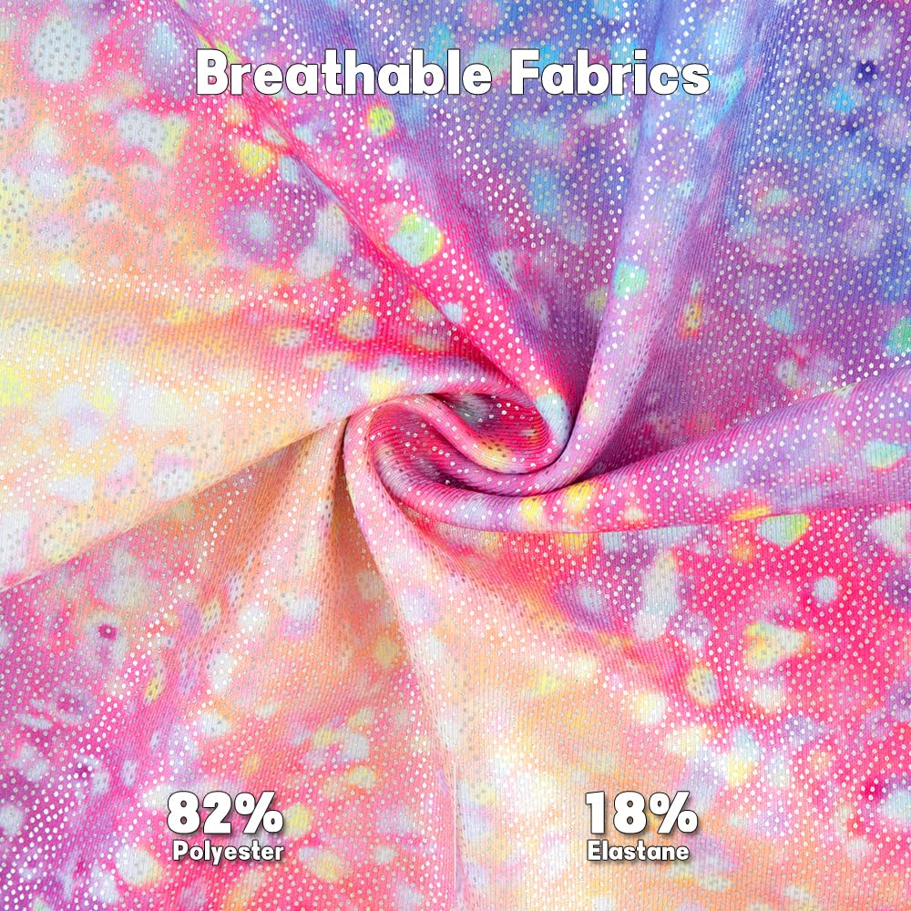 Gymnastics Leotards for Girls Toddler Dance Tumbling Outfits 9 10 Kids Sleeveless Biketard with Shorts Sparkly Rainbow Glitter Dancwear Unitards Clothes Bodysuit (Rainbow Glitter, 7-8 Years)