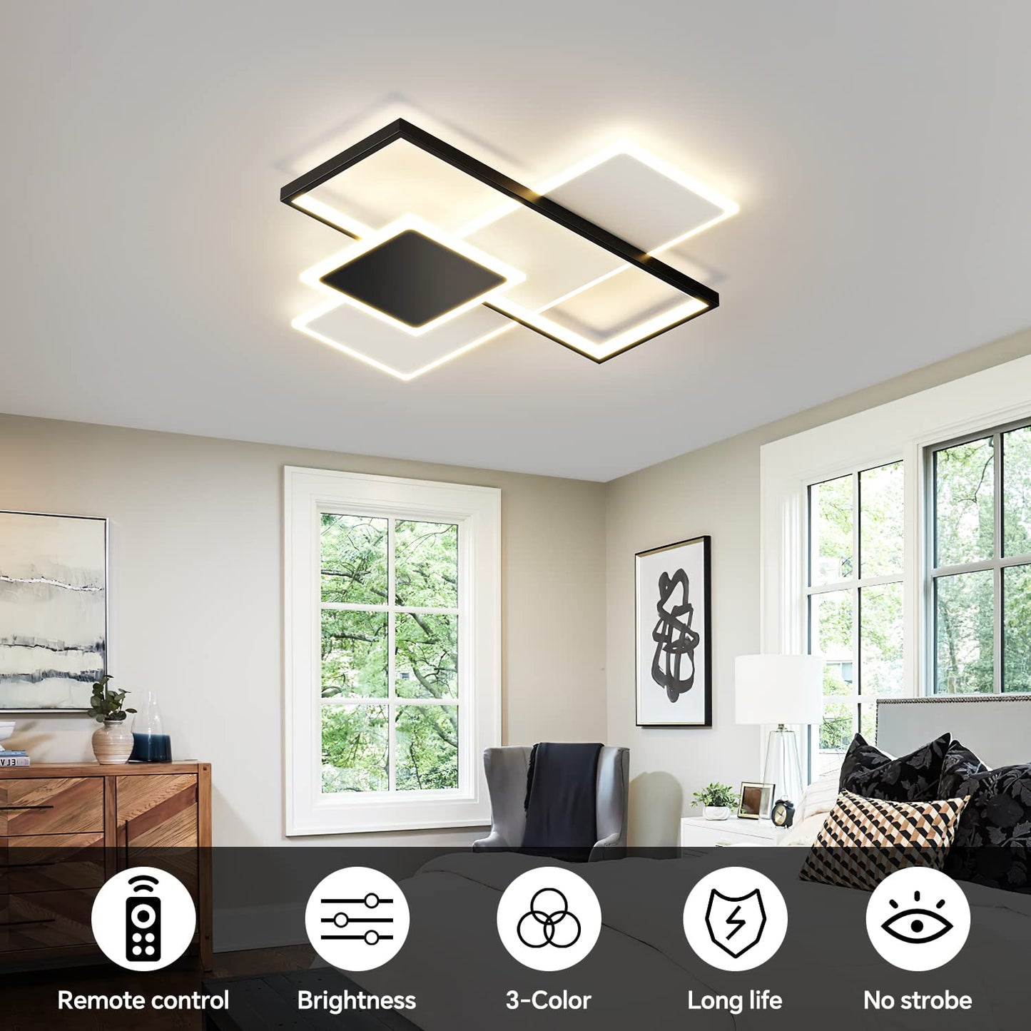 20.5in Dimmable Modern LED Flush Mount Ceiling Light, 3000K-6500K 3-Color Modern LED Ceiling Lamps with Remote Control, 63W Squares Acrylic Ceiling Light for Kitchen Living Dining Room Bedroom