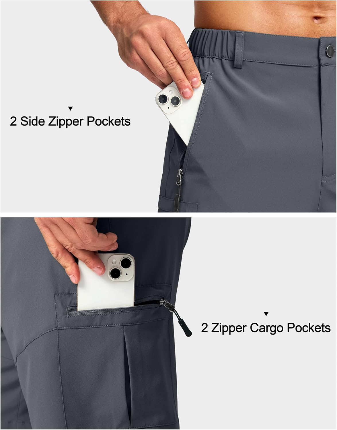 Pudolla Men's Hiking Cargo Shorts - Lightweight Outdoor Shorts with 5 Zipper Pockets | 9"/7"/11" Sizes