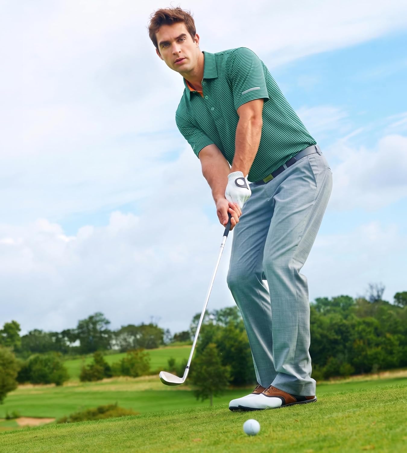 Skiennix Men's Golf Polo Shirt - Moisture-Wicking Short Sleeve Striped Casual Top | High Performance