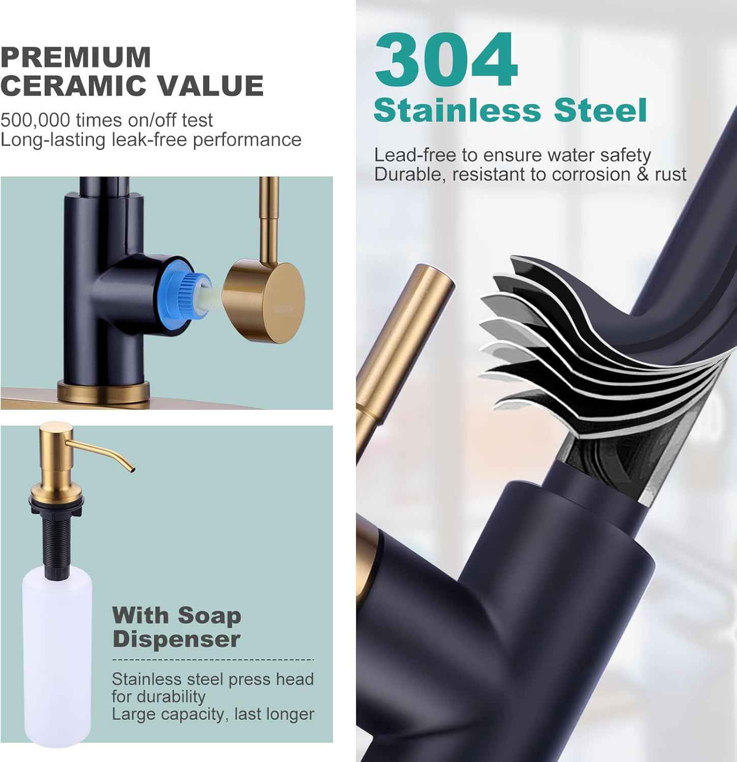 Stainless Steel Kitchen Faucet Combo with Water Filter - Brushed Nickel Sink Faucet for RO Systems