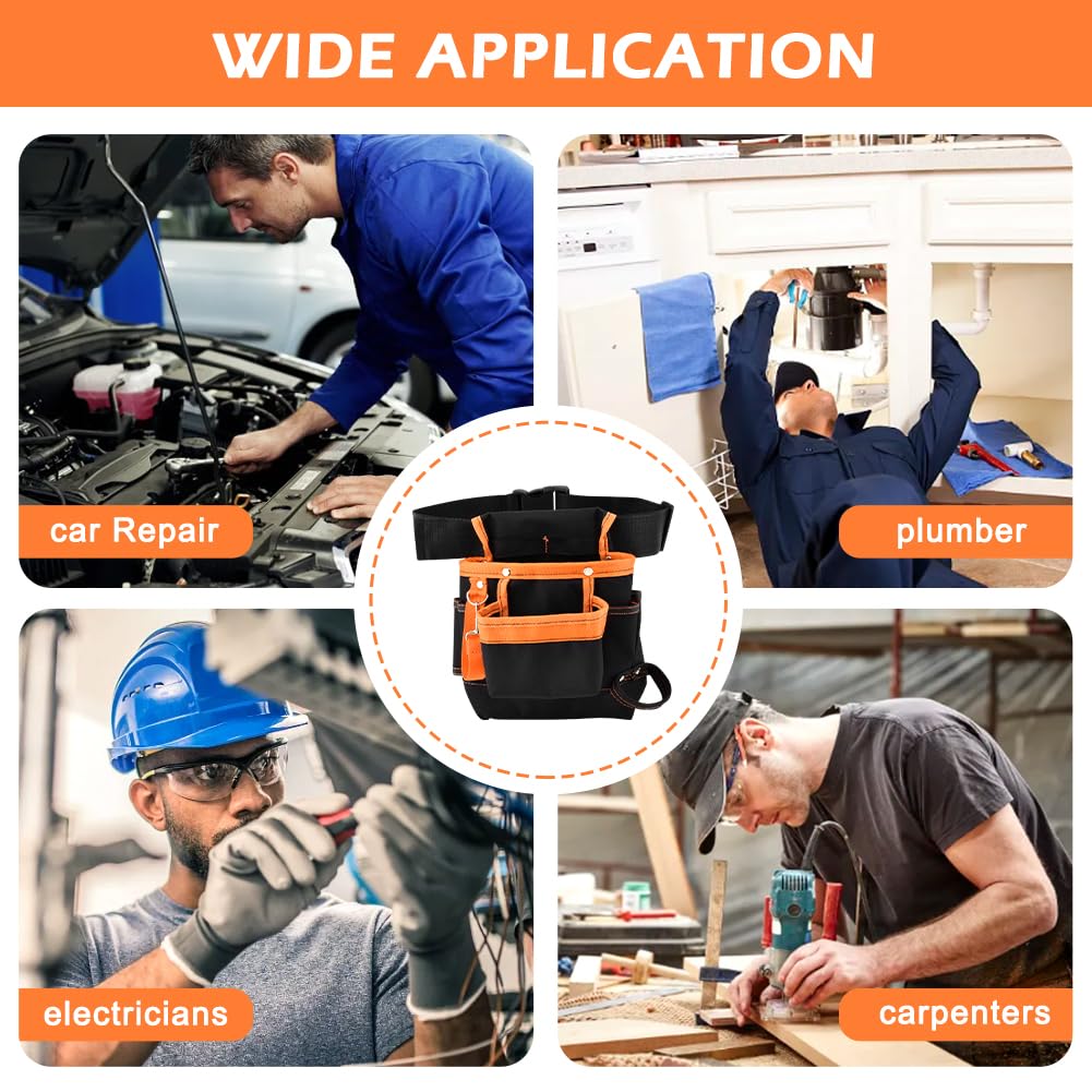 8 Pockets Tool Pouch, Utility Organizer Pouch Waist Bag for Tools, Adjustable Belt Work Apron for for Technician Maintenance Electrician Carpenter Woodworker Roofing Hardware Tools(SIZE:9.45x9.84inch)