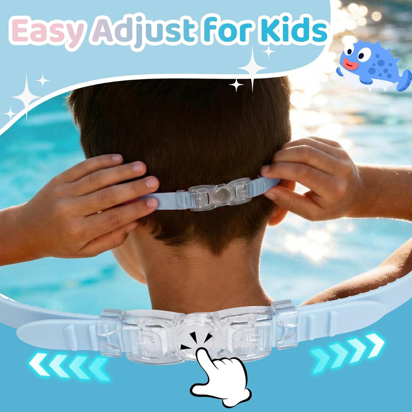 Vvinca Kids Swim Goggles - Soft Wave-Shape Strap for Comfort | Anti-Fog, Leak-Free, 2 Pack (Ages 3-15)