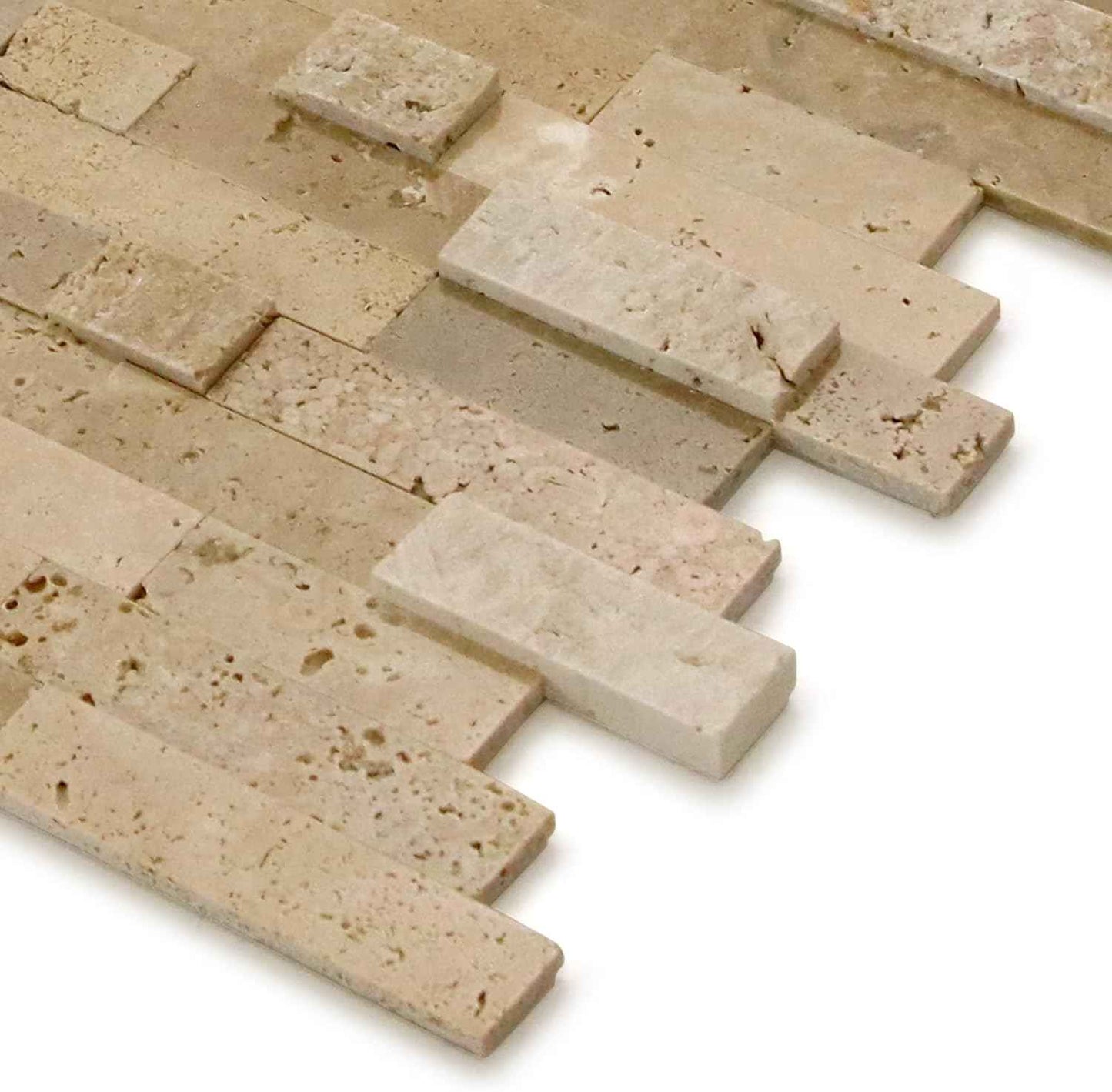 Peel and Stick 3D Stone Mosaic Tiles - 12x11" Self-Adhesive Backsplash for Kitchen & Bathroom - 5 Sheets, Mixed Tan