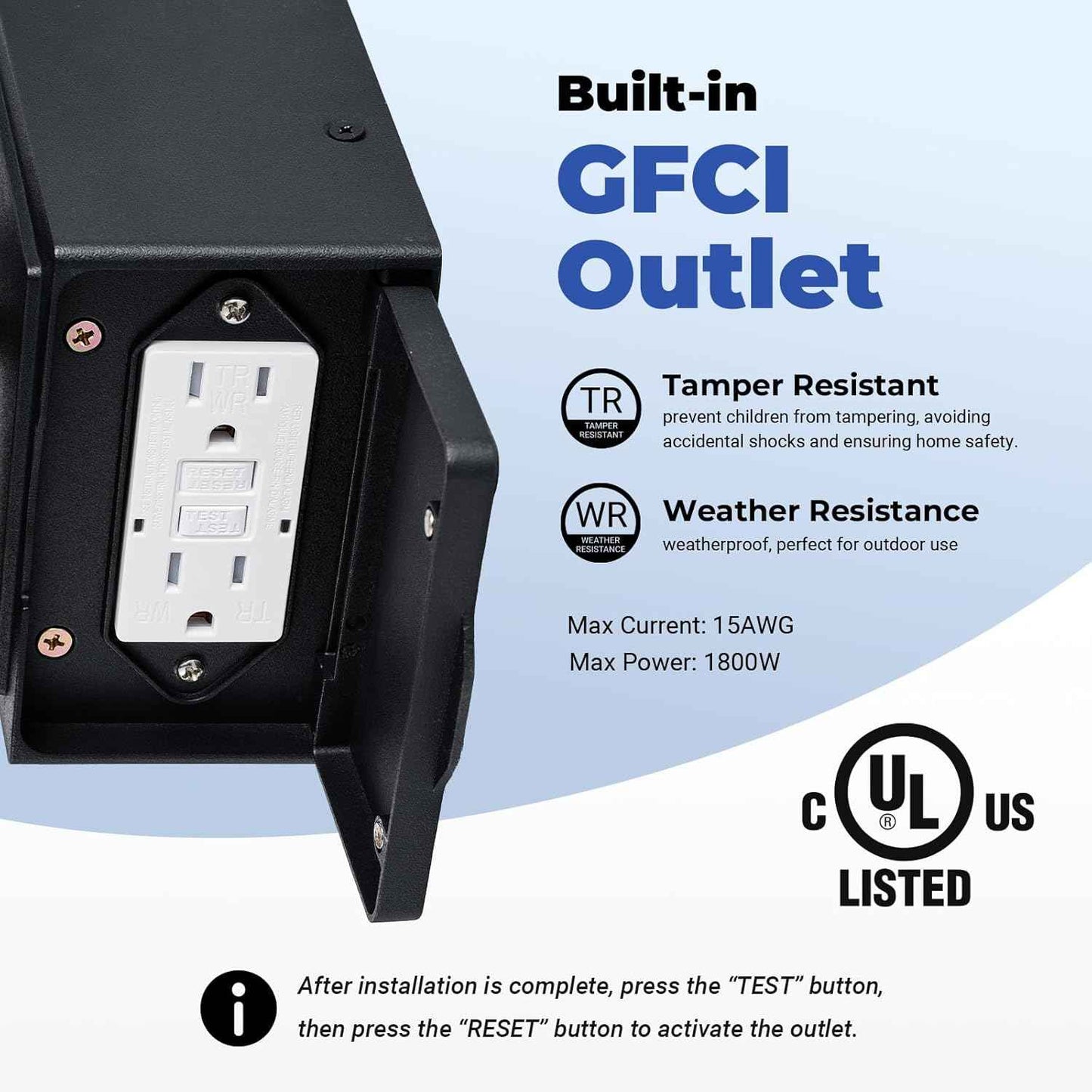 Outdoor Dusk to Dawn Porch Light with GFCI Outlet - 18.6" Waterproof Bronze Lantern