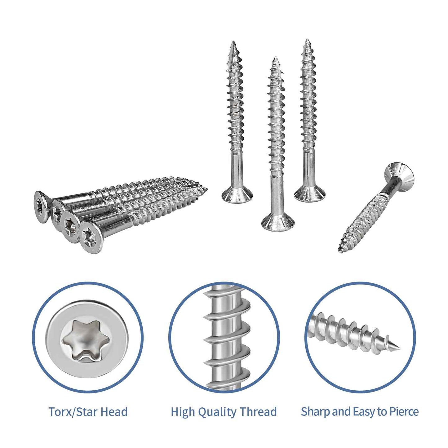 GOOBETTER #8 x 1-5/8" Exterior Wood Screws, 250 Pcs Deck Screws, Torx Head Screws, 304 Stainless Steel Corrosion-Resistant for Fencing, Decks, Outdoor Projects, Includes T20 Torx Bit