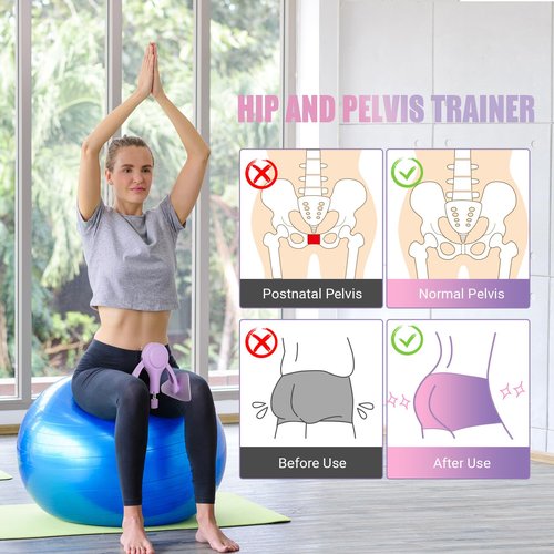 Thigh Trainer for Women, 15-70LB Adjustable Resistance Inner Thigh Exerciser for Pelvic Floor Muscle Repair, Thigh Trainer Kegel Exercise for Shaping, Yoga & Weight Loss at Home Gym - Purple