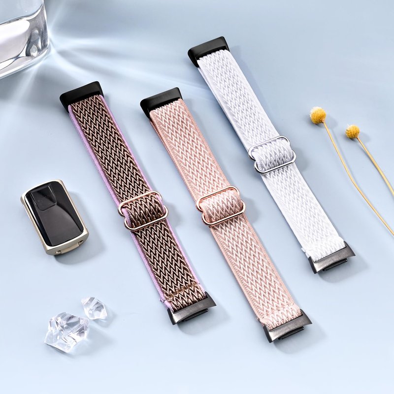 Kollody 3 Pack Nylon Elastic Wristbands Compatible with Fitbit Charge 6/Charge 5,Soft Stretchy Breathable Sport Adjustable Loop Replacement Strap for Charge 6/5 Tracker Accessory Women Men
