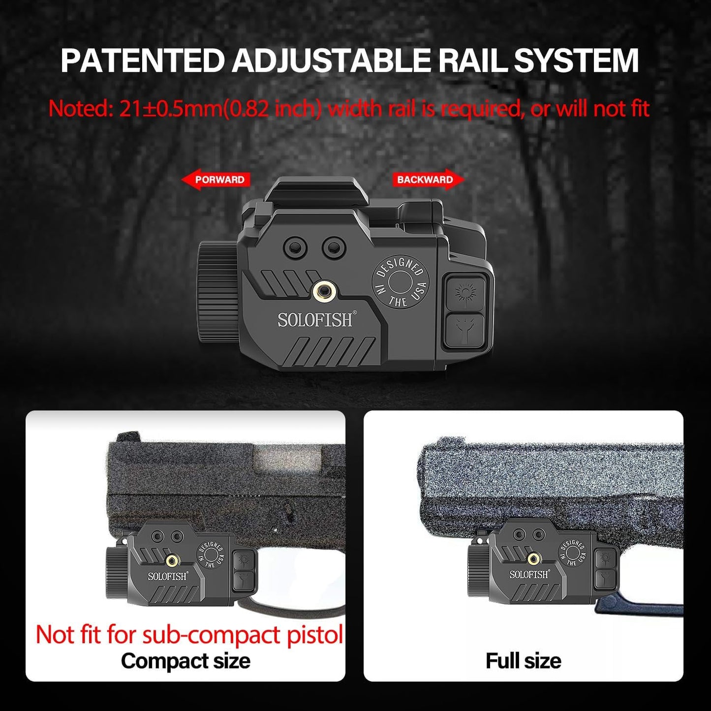 Solofish 800LM Adjustable Pistol Light - Shockproof Blue Laser Sight & Strobe Function | Rechargeable