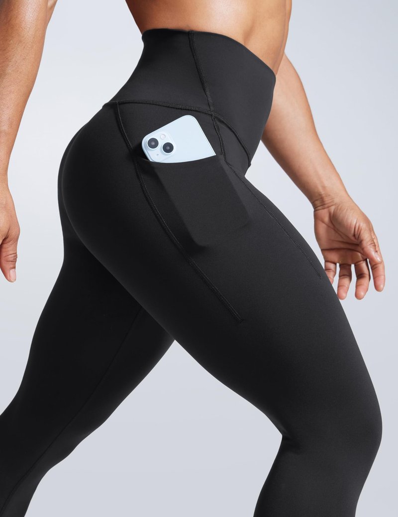 CRZ YOGA Butterbreeze Workout Leggings Pockets 25'' - High Waisted Athletic Gym Running Womens Yoga Pants Tummy Control Black Large