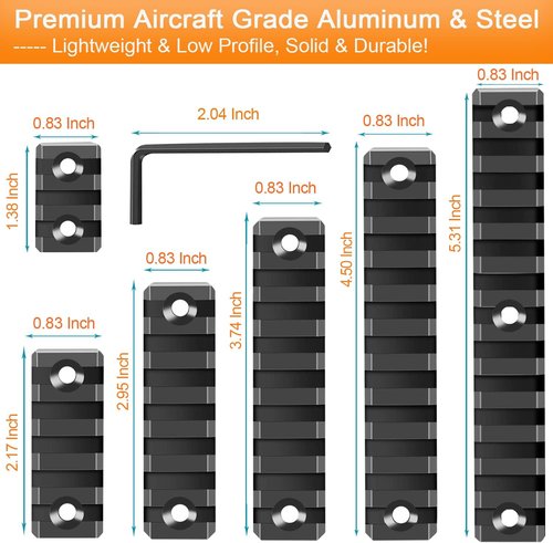 FENTUK Keymod Picatinny Rails Set - 3 to 13 Slot Options with T-Nuts & Screws | Black Finish