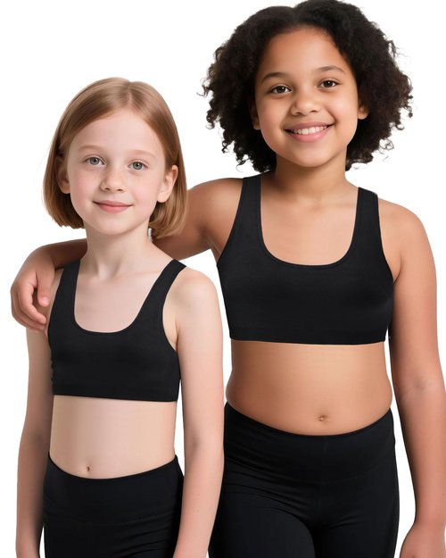 iMucci Sports Bra for Girls U-Shaped Training Bra with Removable Pads Scoop Neck for Teens Kids Yoga Sports Dance Bra Black