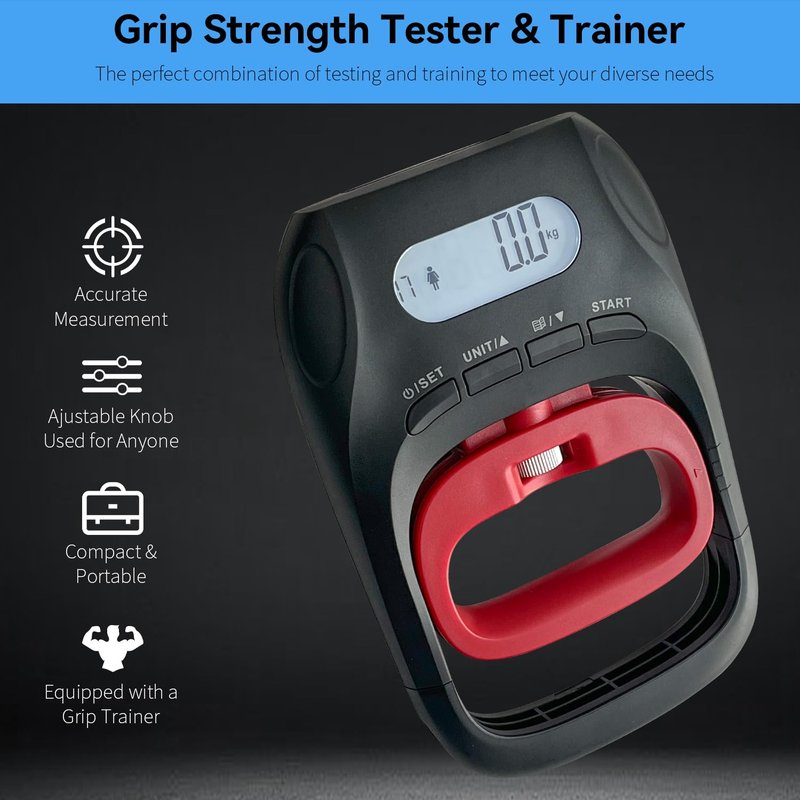 SUGOOE Grip Strength Tester Trainer, LCD Hand Dynamometer with 19-User Memory, Max 400lbs/180kg Capacity, Suitable for Sport Home Gym Use