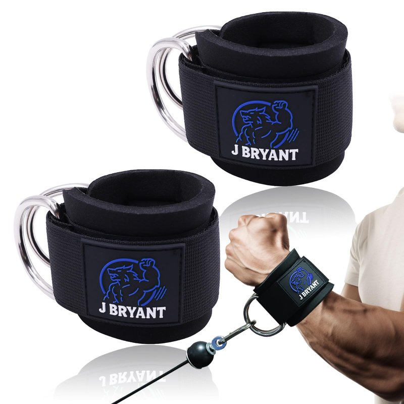 Wrist Cuffs for Cable Machine Workouts – Padded Wrist Straps with Reinforced D-Rings for Strength Training, Pulley Systems, Triceps & Bicep Workouts – Adjustable Fit for Men & Women (Blue)