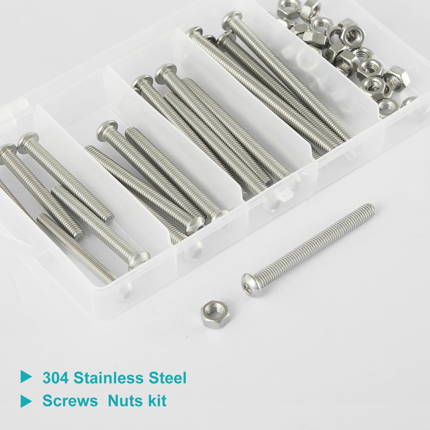 GuoYomm 50PCS M5 x 50mm 60mm 70mm 80mm, Button Head Socket Cap Screws Bolts Nuts Kit, Stainless Steel 304, Metric Allen Hex Drive, Fully Threaded