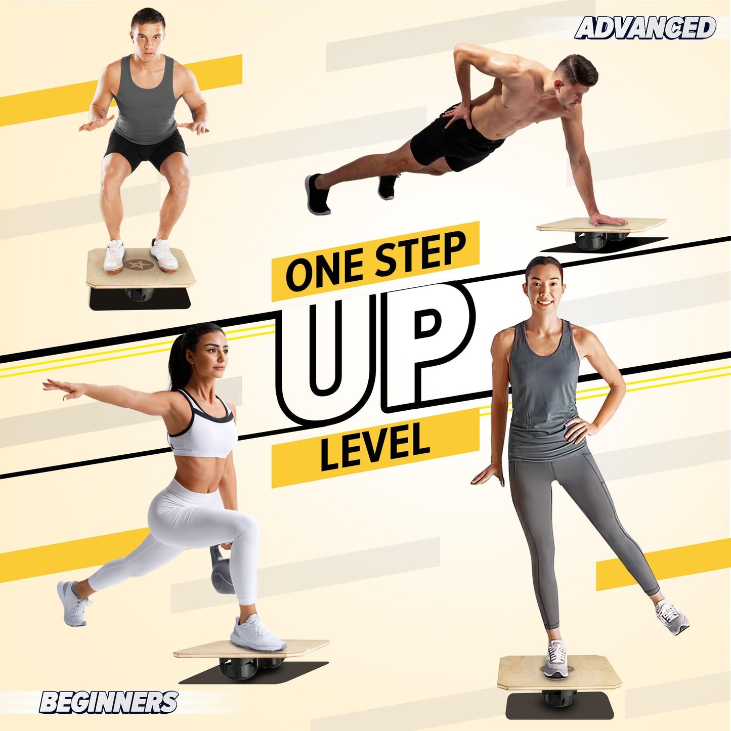 Yes4All 20 inch Professional Rocker Board with 3 levels 15,18 and 20 degrees, Anti-Slip Wooden Balance Board Easily Rocking, Standing Balance Board From Side to Side or Front to Back