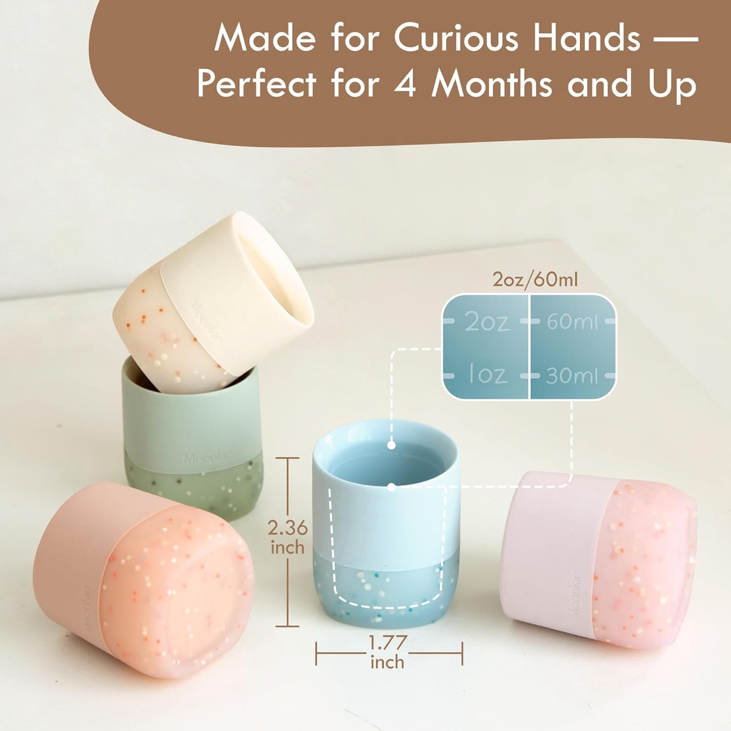 Moonkie Baby Training Cup Set - Essential Sippy Cups for Baby-Led Weaning | 2 Pack in Blush | 4 Months+