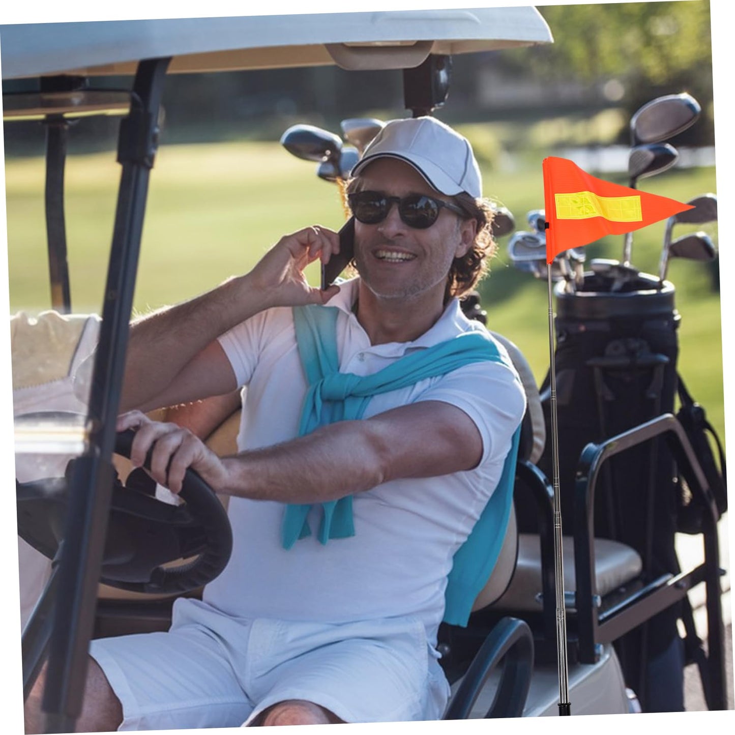 HAWILLOSCH Reflective Golf Cart Safety Flag Telescopic Pole Orange Triangle Flag for Wheelchairs Portable Adjustable Height for Outdoor Use