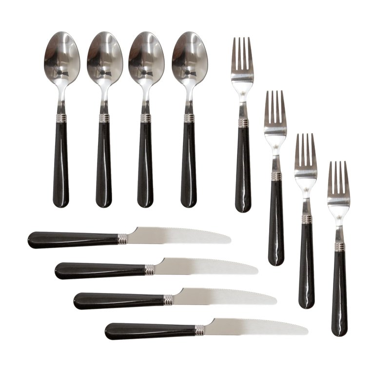 Stansport Deluxe 24-Piece Enamel Tableware Set - Black (11220-20) - Enamel Plates and Bowls Lightweight and Durable Camp Dish Set for Camping and Backpacking Plates and Bowls for 4 People