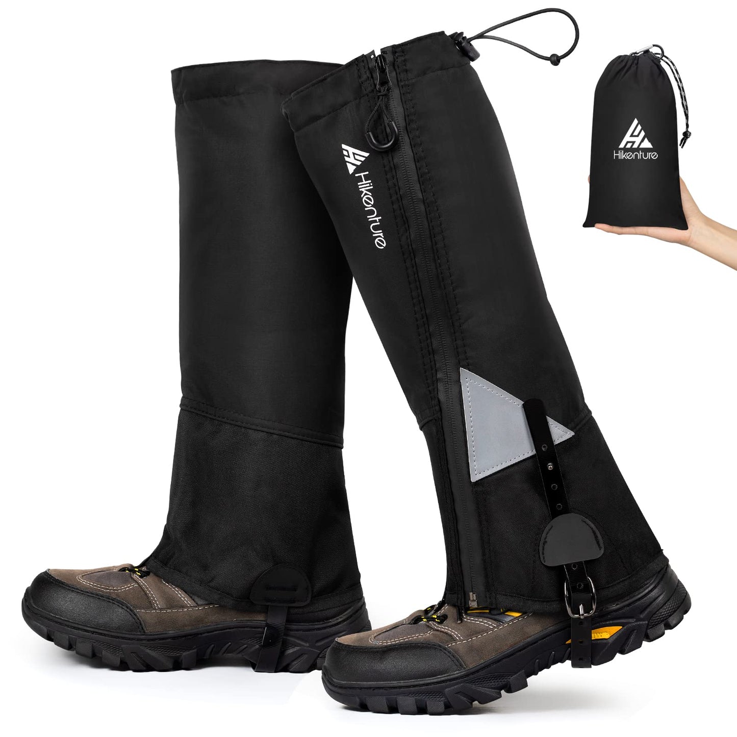 Hikenture Hiking Gaiters with Upgraded Zipper, Gators for Hiking Boots Waterproof, Lightweight Shoe Leg Gaiters for Men Women (Black, Large)