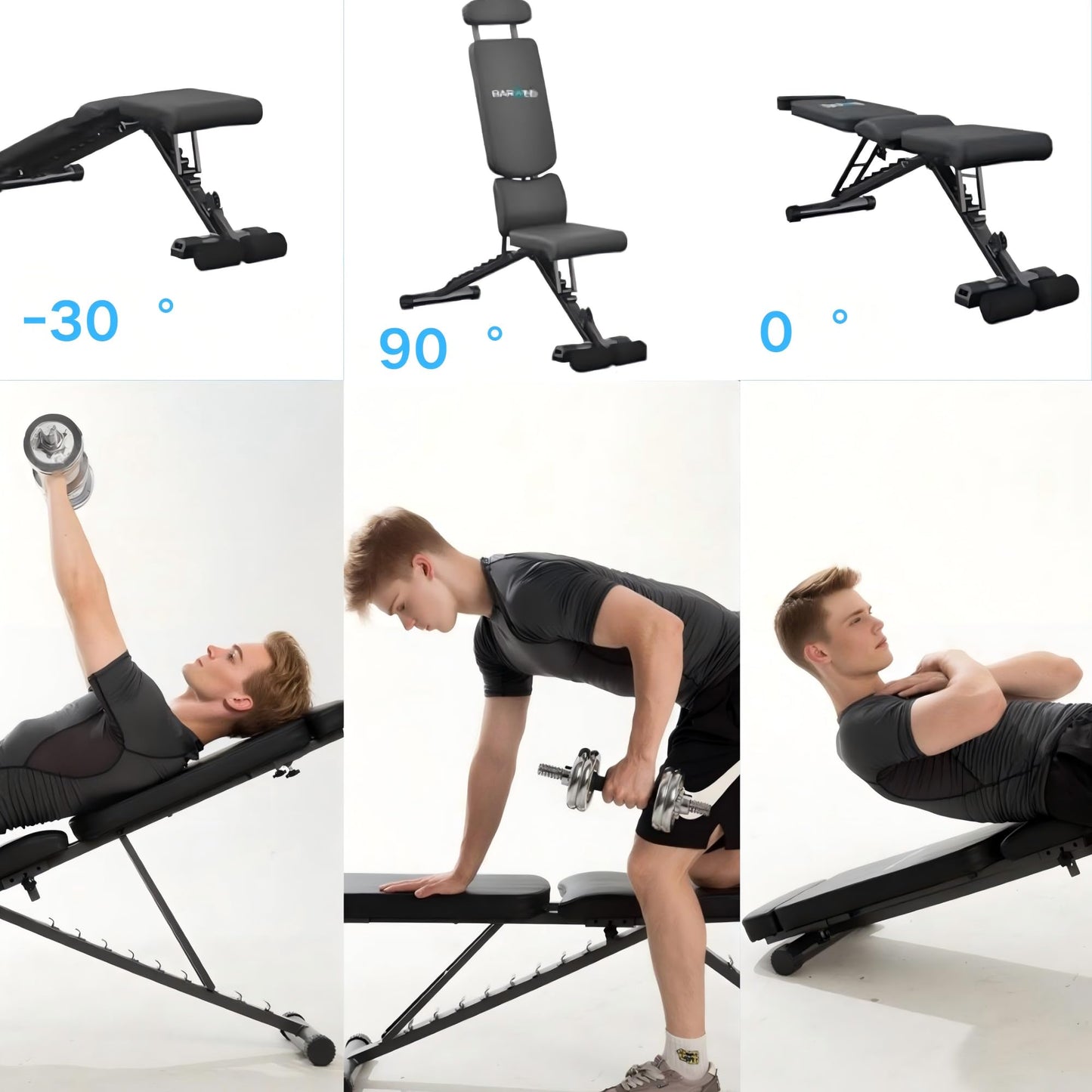 BARWING 4 Positions Adjustable Weight Bench for Home Gym,800LBS Foldable Incline workout Bench for Full Body Workout Easy Assembly Training Decline Exercise Bench for home
