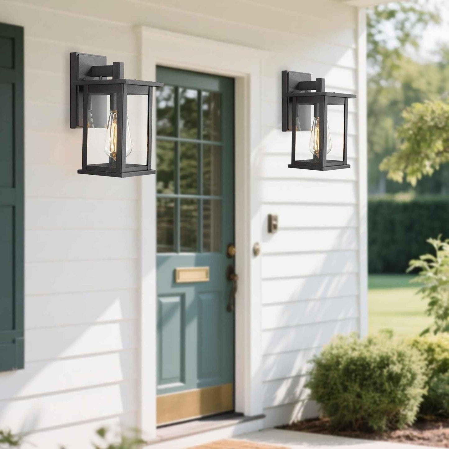 Bestshared Outdoor Wall Sconce, Anti-Rust Outdoor Wall Mounted Light, Black Carriage Lantern Lamp, Outside Porch Light,Exterior Lighting Fixture with Clear Glass for Home, Garage (Black, 2 Pack)
