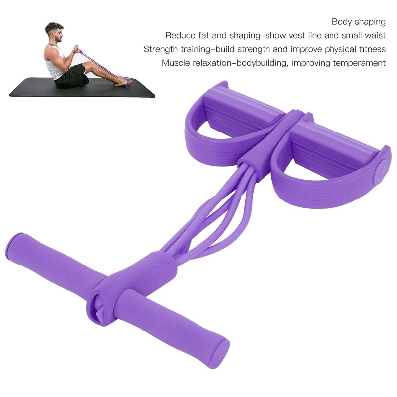4 Tube Elastic Pull Rope Sit Up Training Pedal Resistance Band Yoga Stretching Fitness Equipment (Purple)