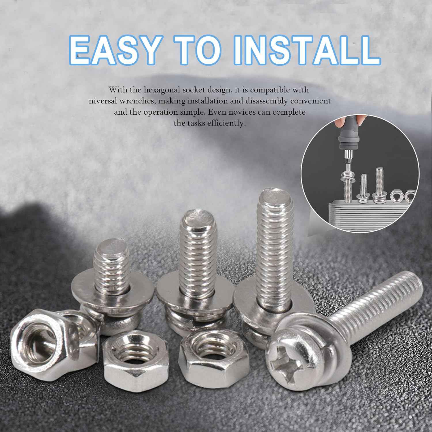 351Pcs Nuts and Bolts Assortment Kits 304 Stainless Steel Machine Screw，SAE 8 Szie #10-24#8-32#6-32 Assorted Nuts Washers Set and Phillips Pan Head Bolt