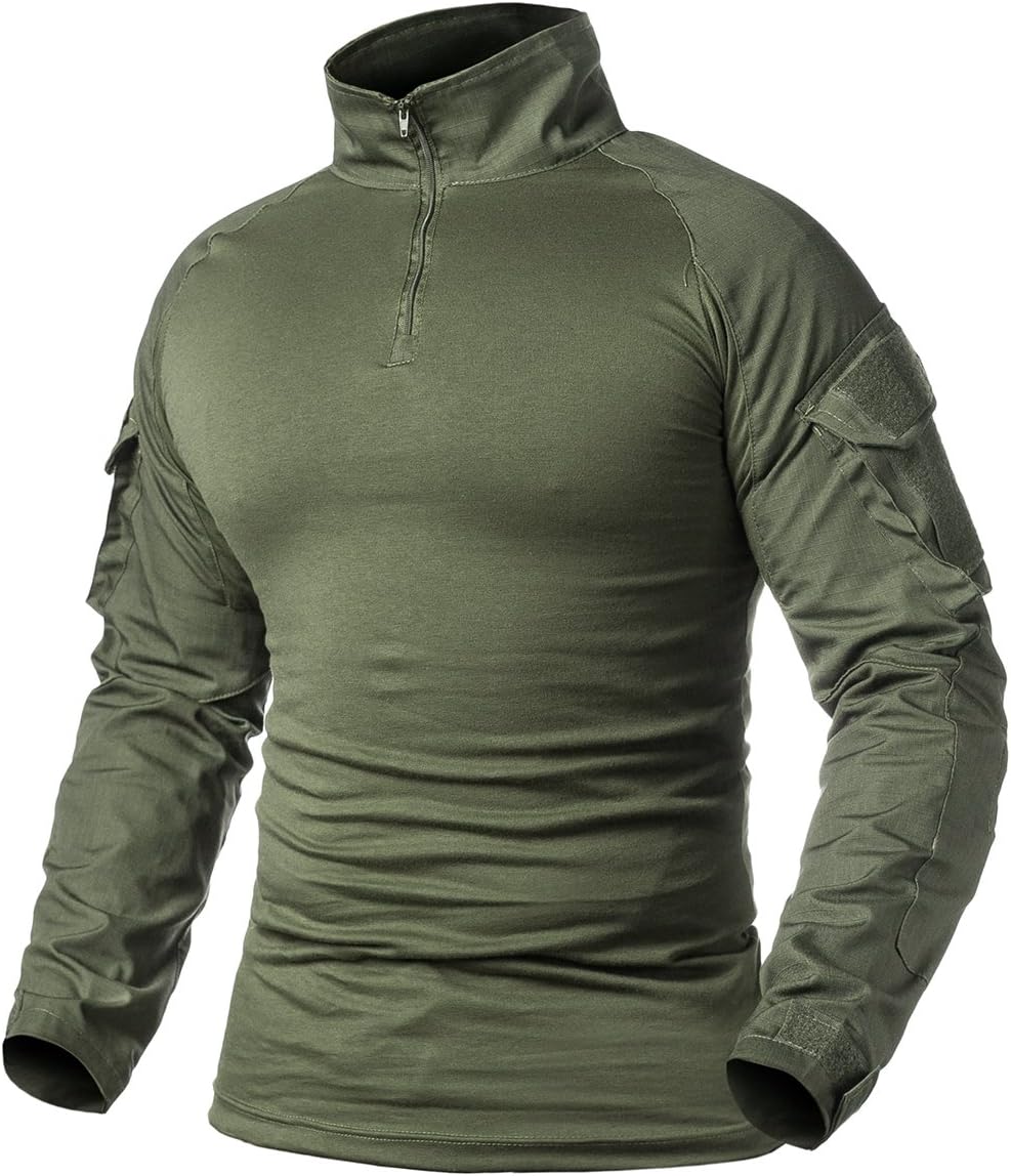 ReFire Gear Men's Tactical Camo Long Sleeve Shirt - Slim Fit with 1/4 Zipper for Comfort