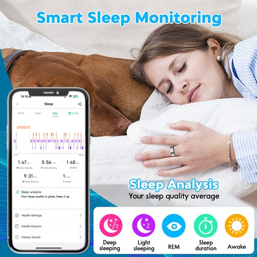 KYUHJU Smart Health Ring for Women Men,Fitness Rings Tracker with Blood Pressure Monitor Heart Rate Blood Oxygen Sleep Monitor IP68 Waterproof Step Counter Calorie Tracker Health Rings g6b4t6n4t