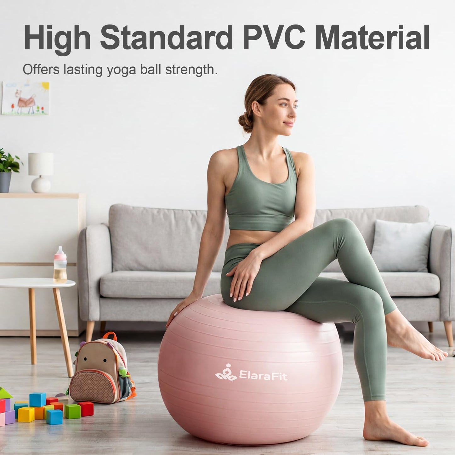 ElaraFit Anti Burst Large Exercise Ball for Yoga Non Slip Pilates Ball with Pump 550 lbs Capacity for Pregnancy, Fitness Size L 23 to 26 inches, About 58 to 65cm (Pink)