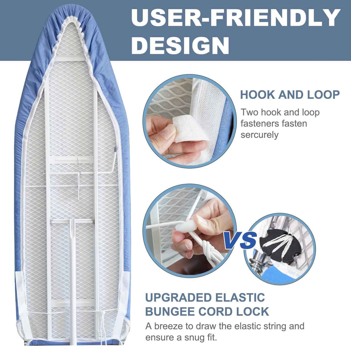 VividPaw 14x42 Inch Over-The-Door Ironing Board Cover with User-Friendly Design, Heavy-Duty Padding, Adjustable Elastic Drawstring and Fasteners - Replacement Iron Board Cover