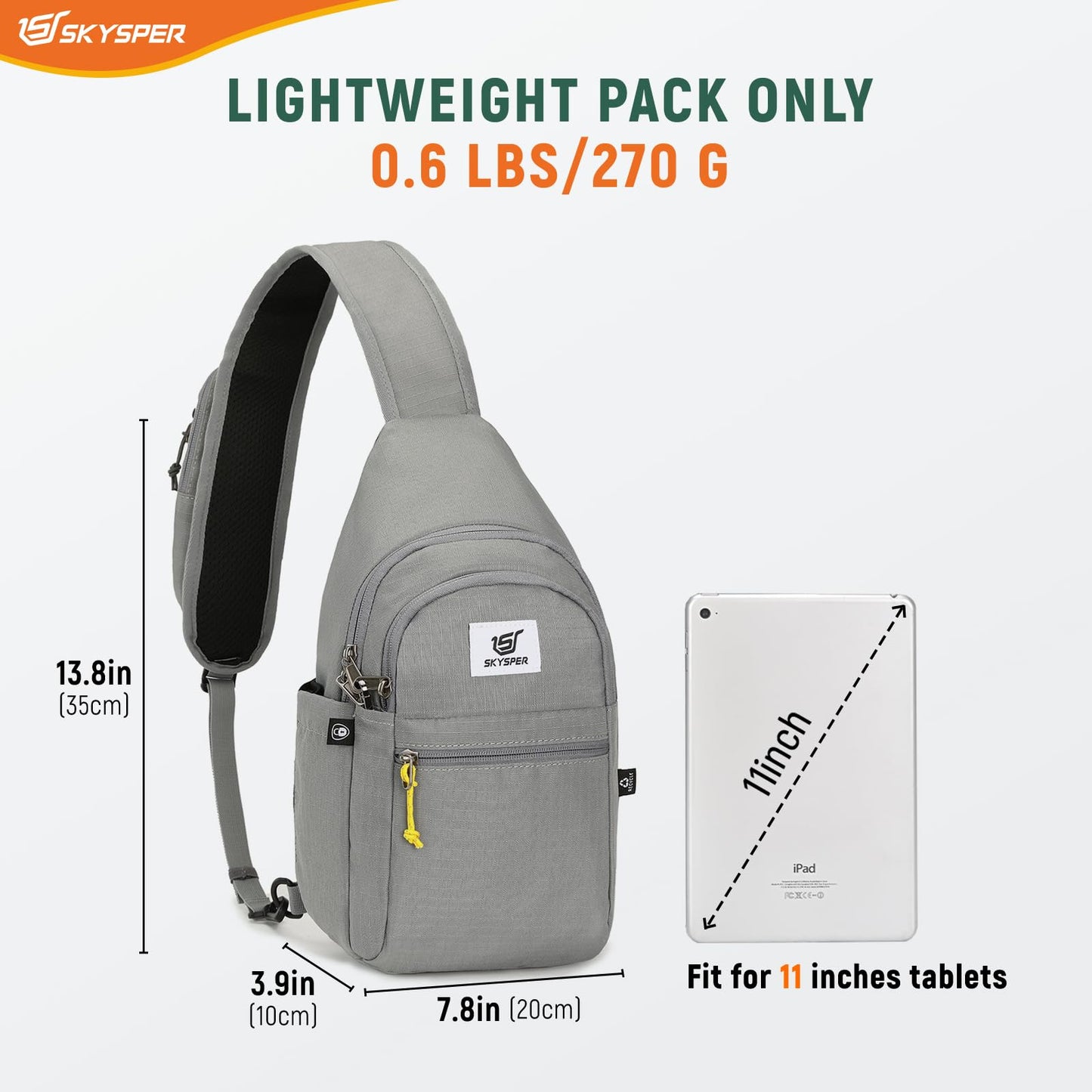 SKYSPER Sling Bag RFID Anti-Theft Crossbody Bag Recycled Travel Cross Body Bag Shoulder Sling Daypack(Gray)