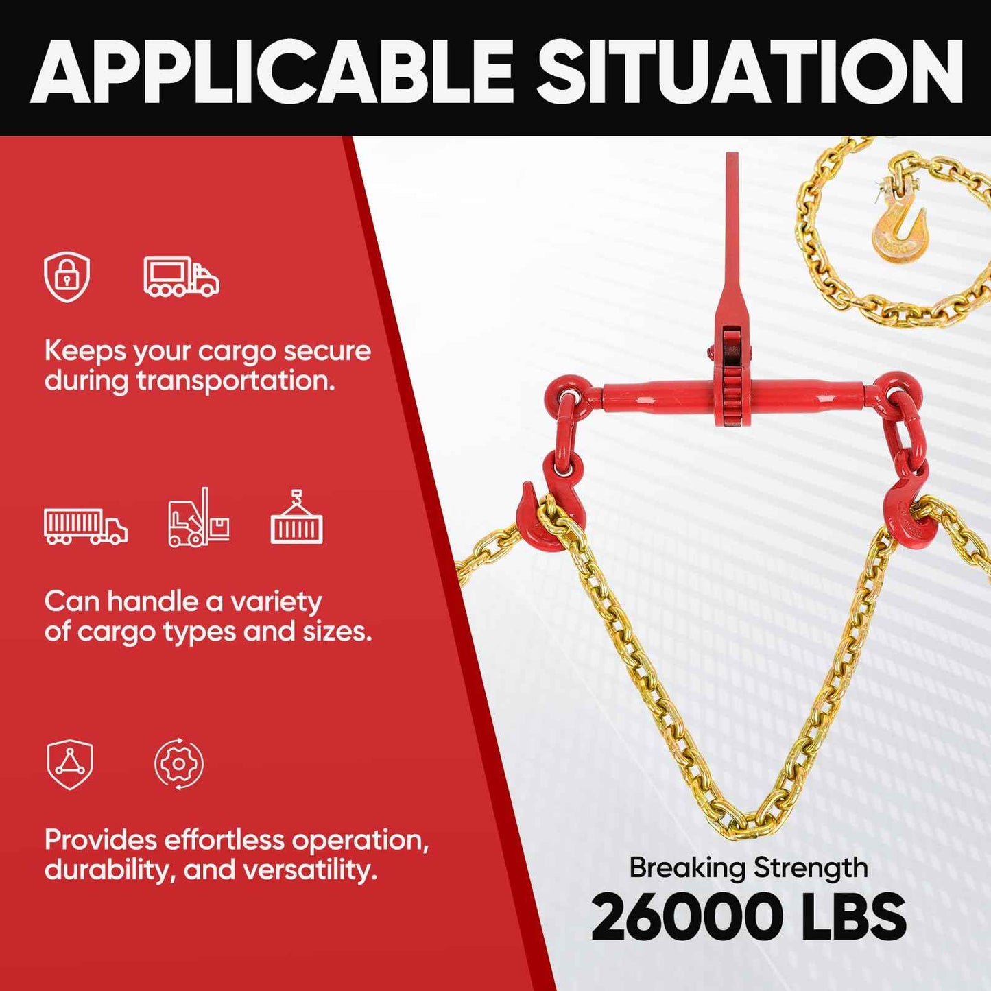 Dollate 2Pack 3/8" to 5/16" Ratchet Chain Load Binder with 5/16"x10FT G80 Heavy Duty Chain, Chain Binder with 5400 Lbs WLL and Chain with 4900 Lbs WLL, Chain Binder and Transport Chain for Tie Down