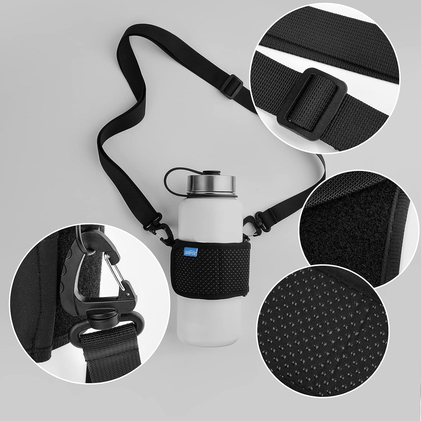 Xxerciz Water Bottle Carrier - Adjustable Shoulder Strap Sling for Hiking & Camping | Universal Fit