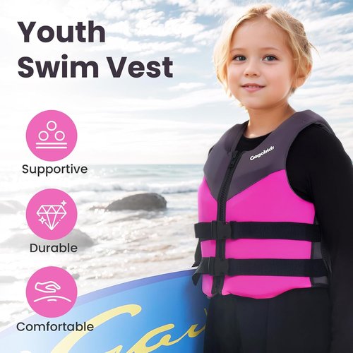 Gogokids Youth Swim Vest - Soft 3D Fabric Jacket for Kids & Teens | Adjustable Float Vest 50-125 lbs