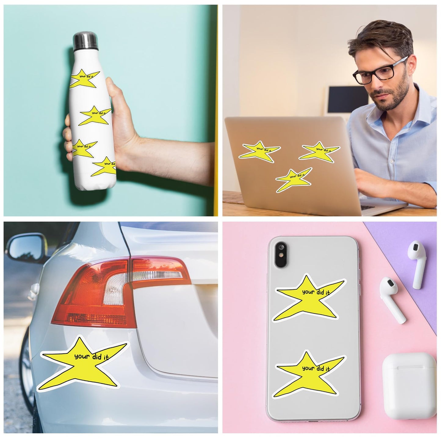 Watersay 200 Pcs Your Did It Star Meme Sticker Bulk Funny Gold Star Decal Motivation Positive Waterproof Vinyl Die-Cut Sticker for Coworkers Student Gag Graduation Gifts Laptop Bottle Phone Cars